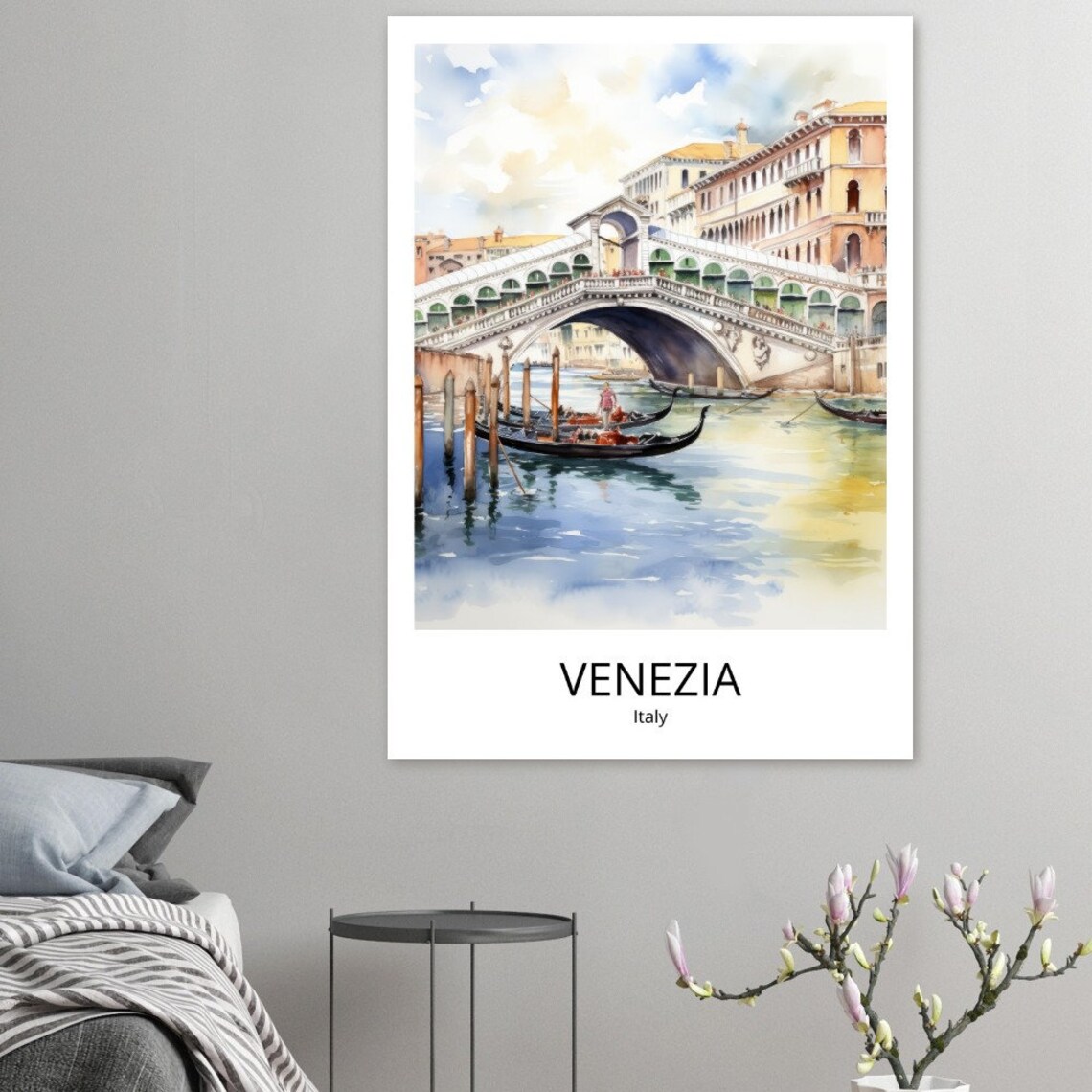 Venice Italy Rialto Bridge Grand Canal Gondolas Watercolor Poster - Image 4