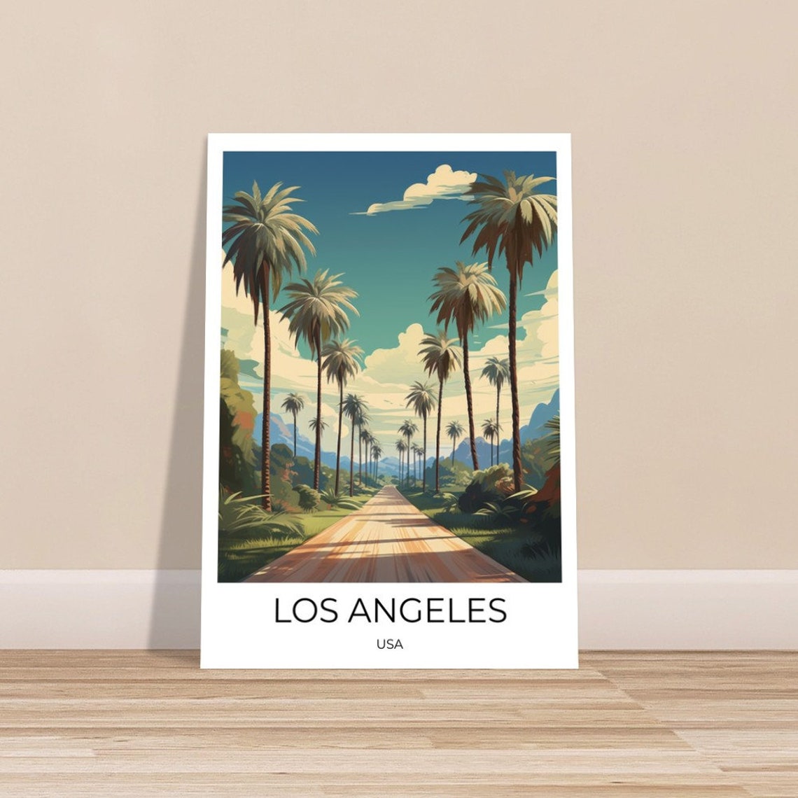 Los Angeles Usa Vintage Travel Poster Palm Tree Alley Los Angeles Usa Travel Print Los Angeles Poster Los Angeles Vintage Poster