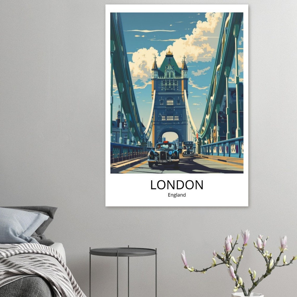 London England Tower Bridge Classic Black Cab Retro Travel Poster - Image 3