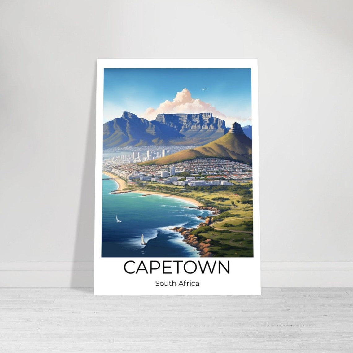 Cape Town South Africa Table Mountain Coastal View Travel Poster