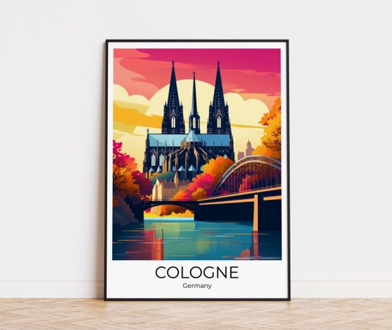 Cologne On The Rhine With Cologne Cathedral Travel Poster Art Print Cologne Wallart Cologne