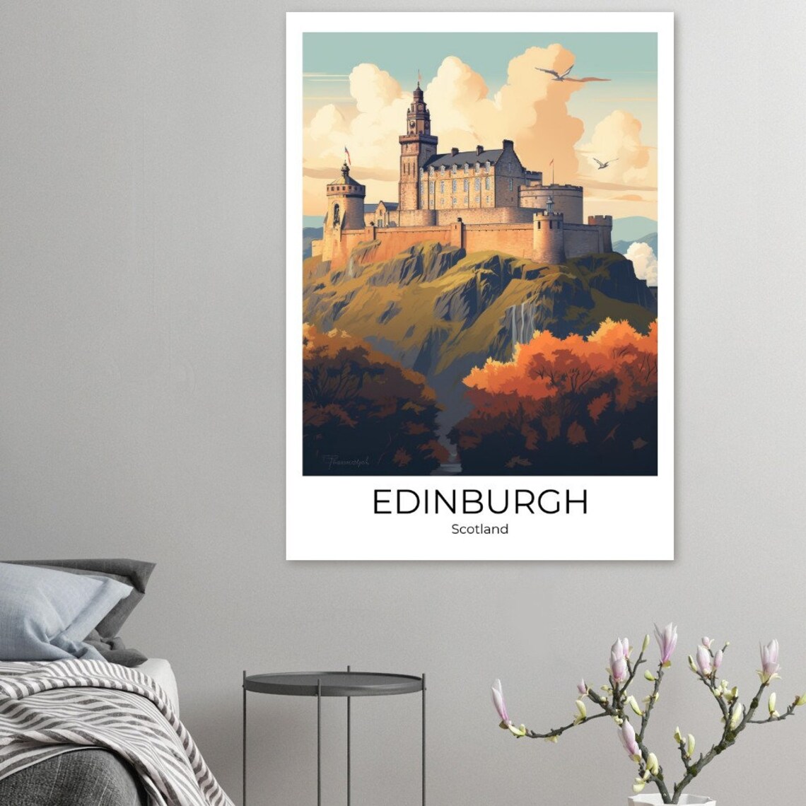 Edinburgh Castle Scotland Sunset Vintage Rock Fortress Travel Poster - Image 3