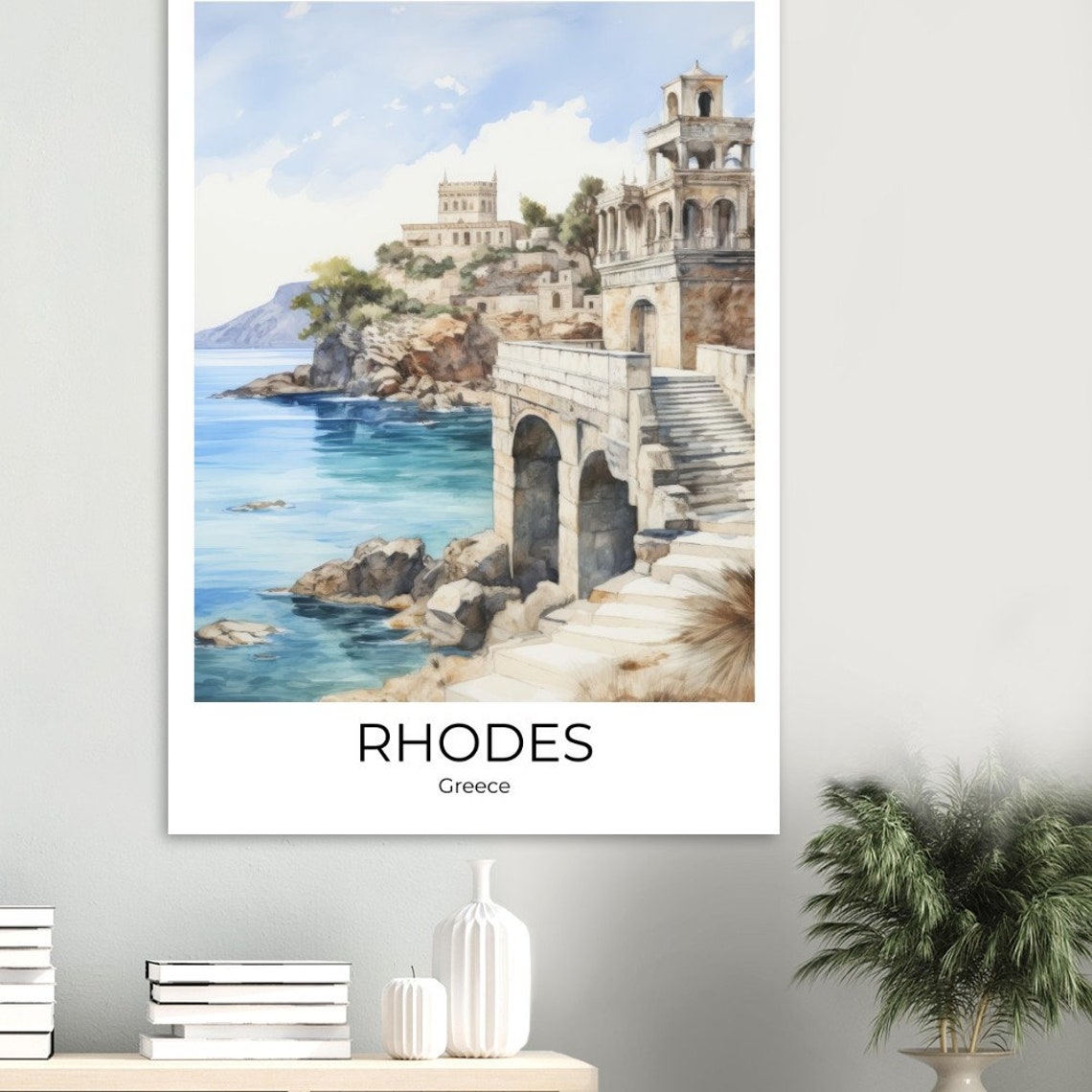 Rhodes Greece Ancient Stone Coastline Steps Sea View Travel Poster - Image 4