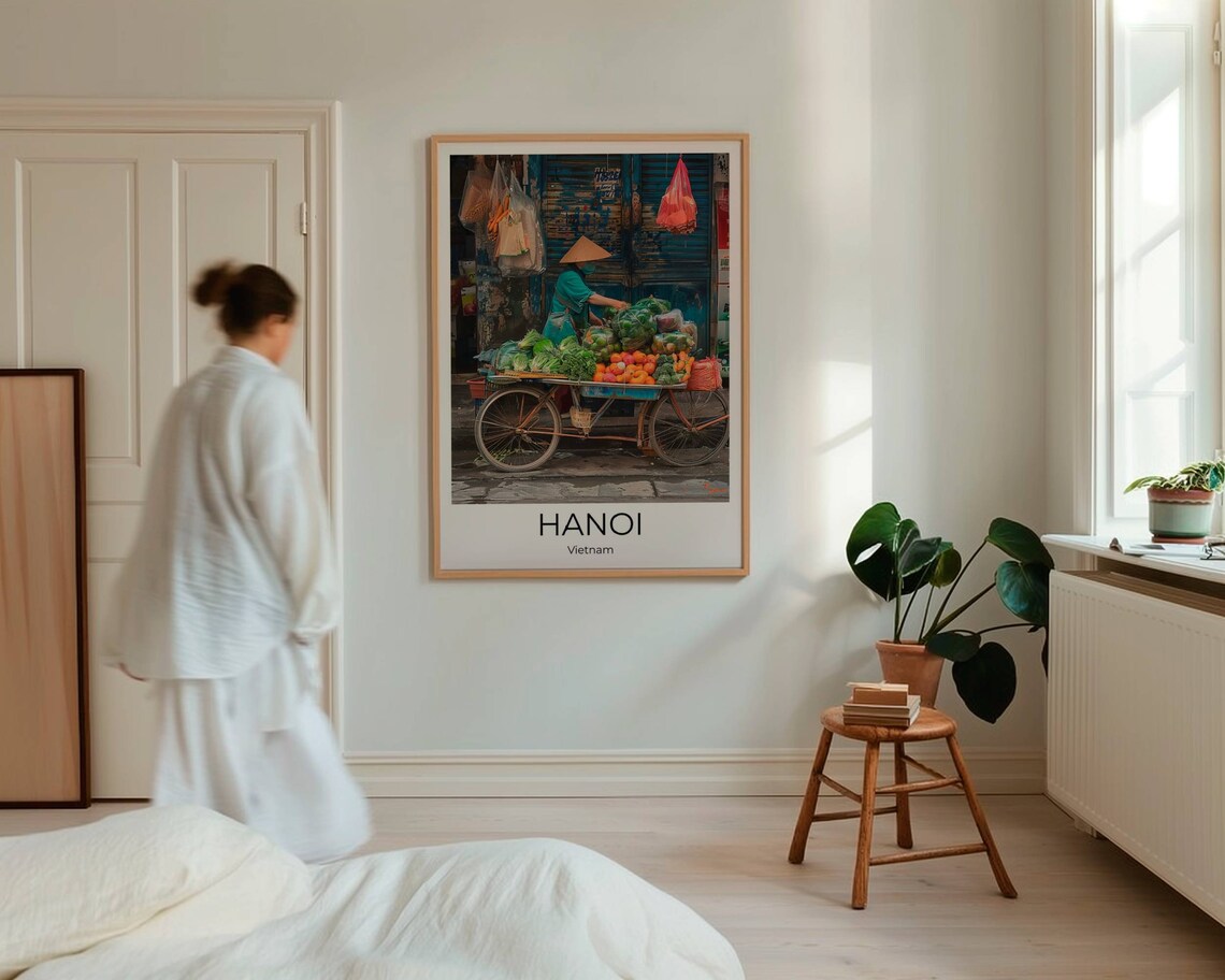 Hanoi Vietnam Street Vendor Old Quarter Market Scene Travel Poster - Image 4