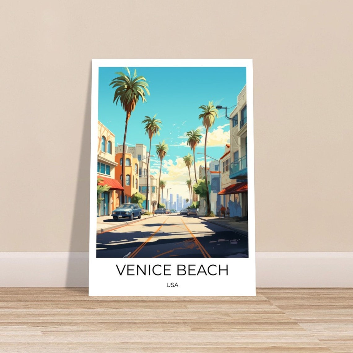 Venice Beach California Palm Street Retro Vintage Travel Poster