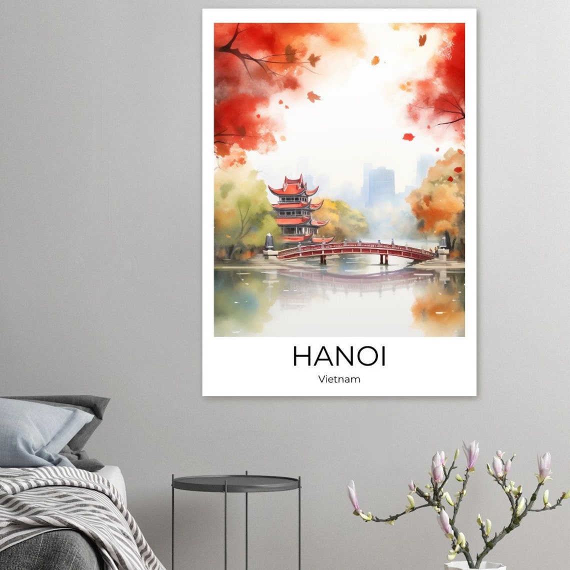 Hanoi Watercolor Travel Poster Of Hanoi Wall Art Hanoi Travel Vietnam Hanoi Wall Decoration - Image 3