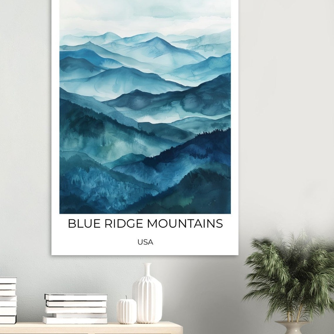 Blue Ridge Mountains USA Misty Layered Peaks Watercolor Poster - Image 2