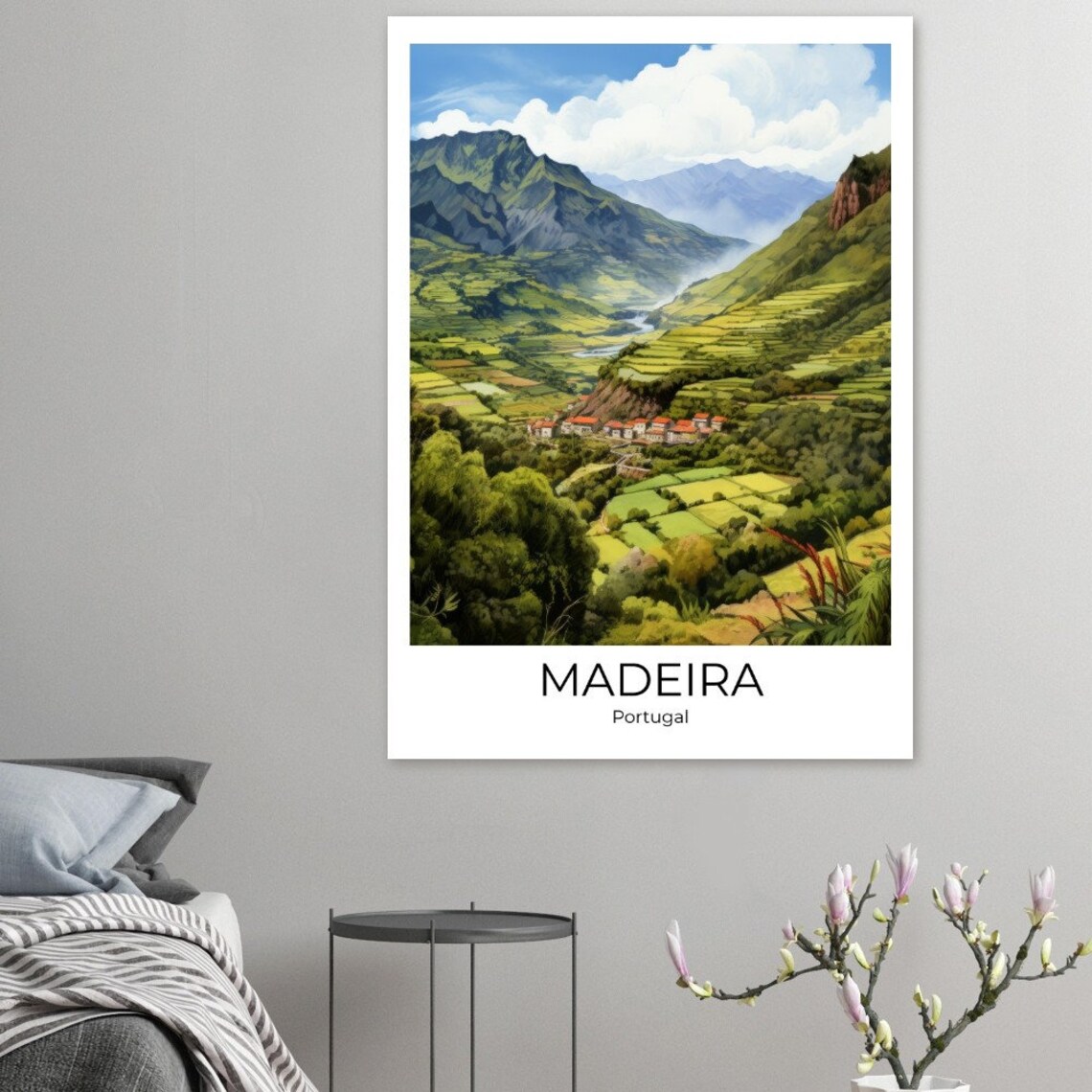 Madeira Portugal Green Valley Terraces With Distant Peaks Poster - Image 2