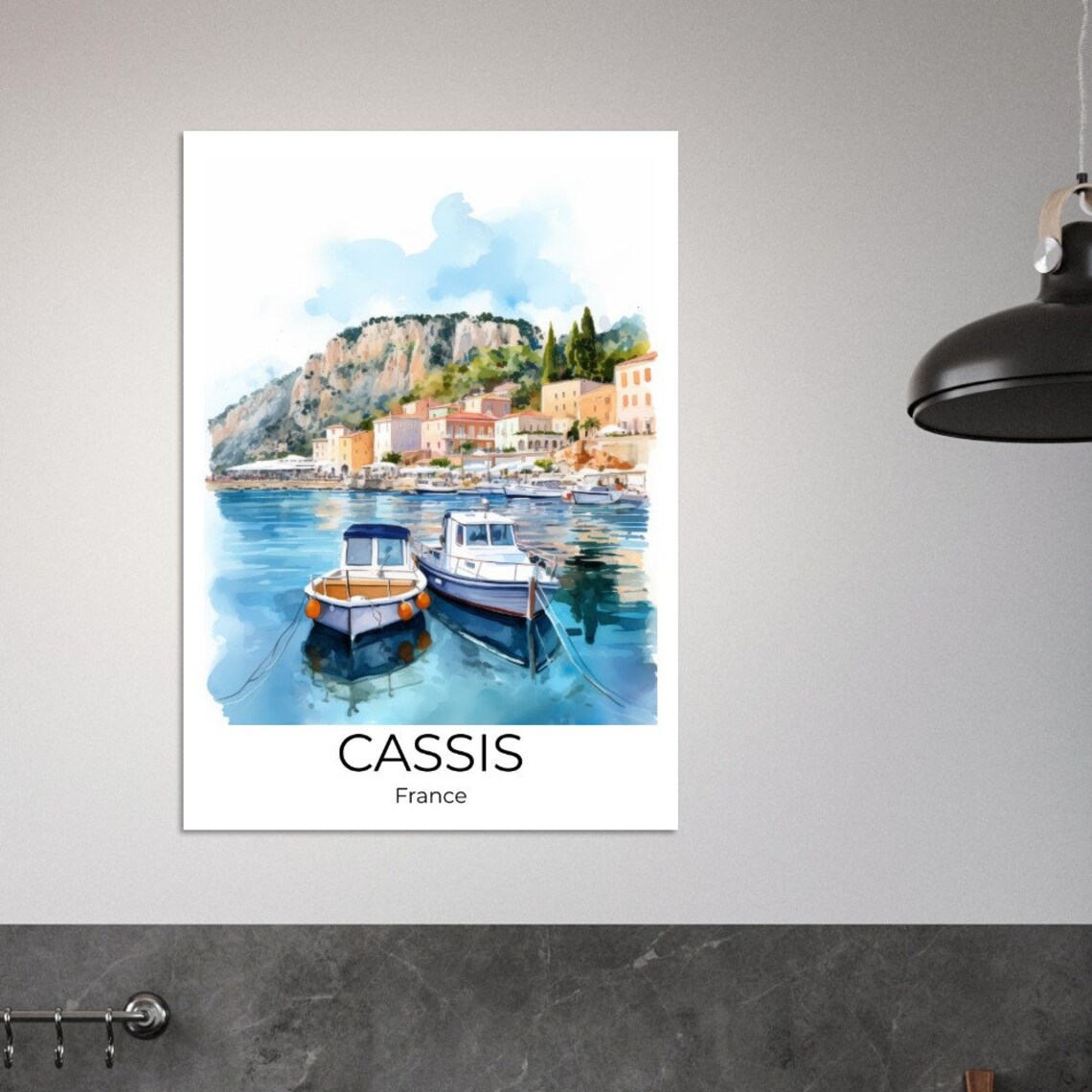 Cassis France Harbor Sailboats Watercolor Cliff Town Travel Poster - Image 2
