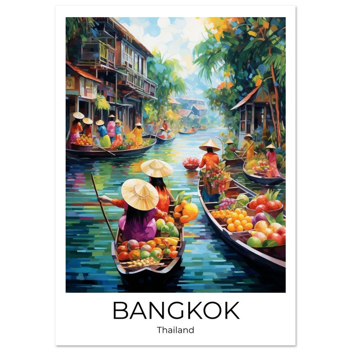 Bangkok Floating Market Watercolor Travel Poster Of Bangkok Wall Art Bangkok Travel Thailand Bangkok Wall Decoration - Image 4