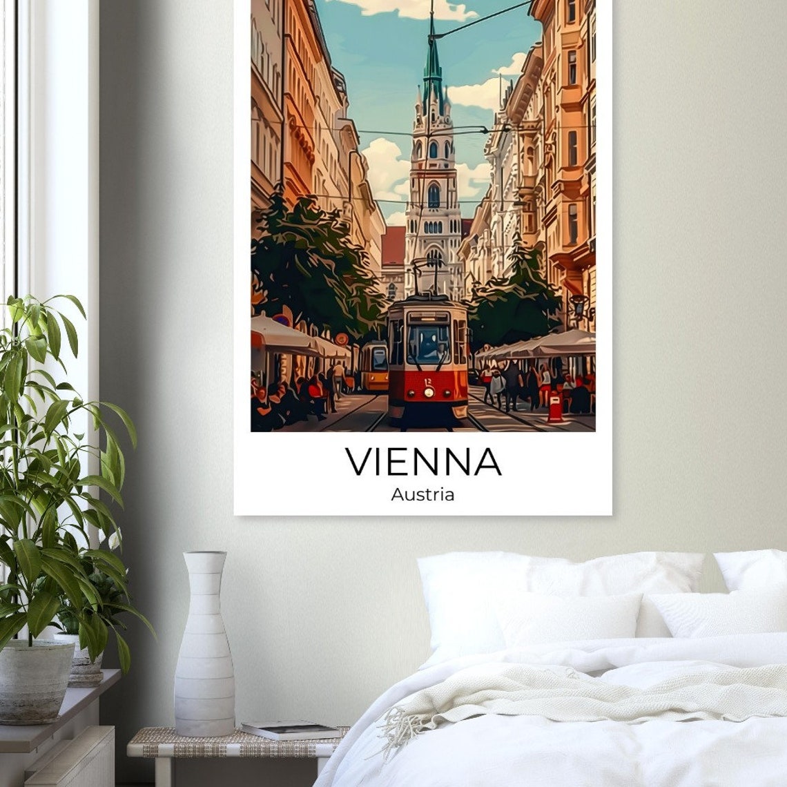 Vienna Austria Vintage Red Tram Historic Street Scene Poster - Image 4