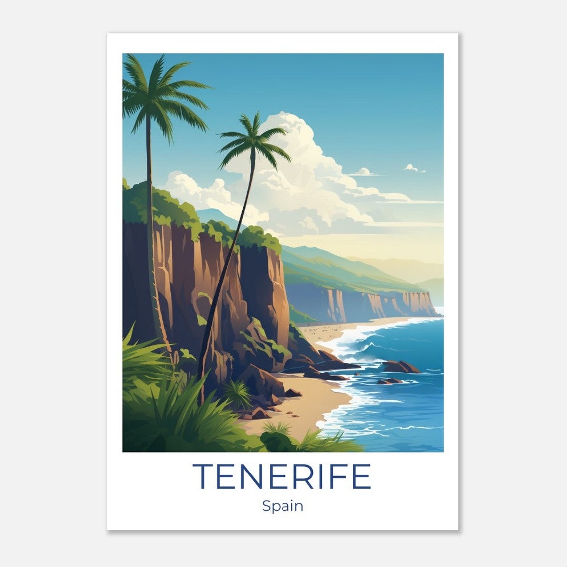 Tenerife Spain Dramatic Cliffs and Palms Above Turquoise Cove Poster - Image 4