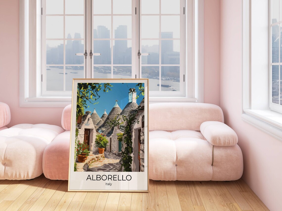 Alberobello Italy Trulli Stone Houses Alley Watercolor Travel Poster - Image 5