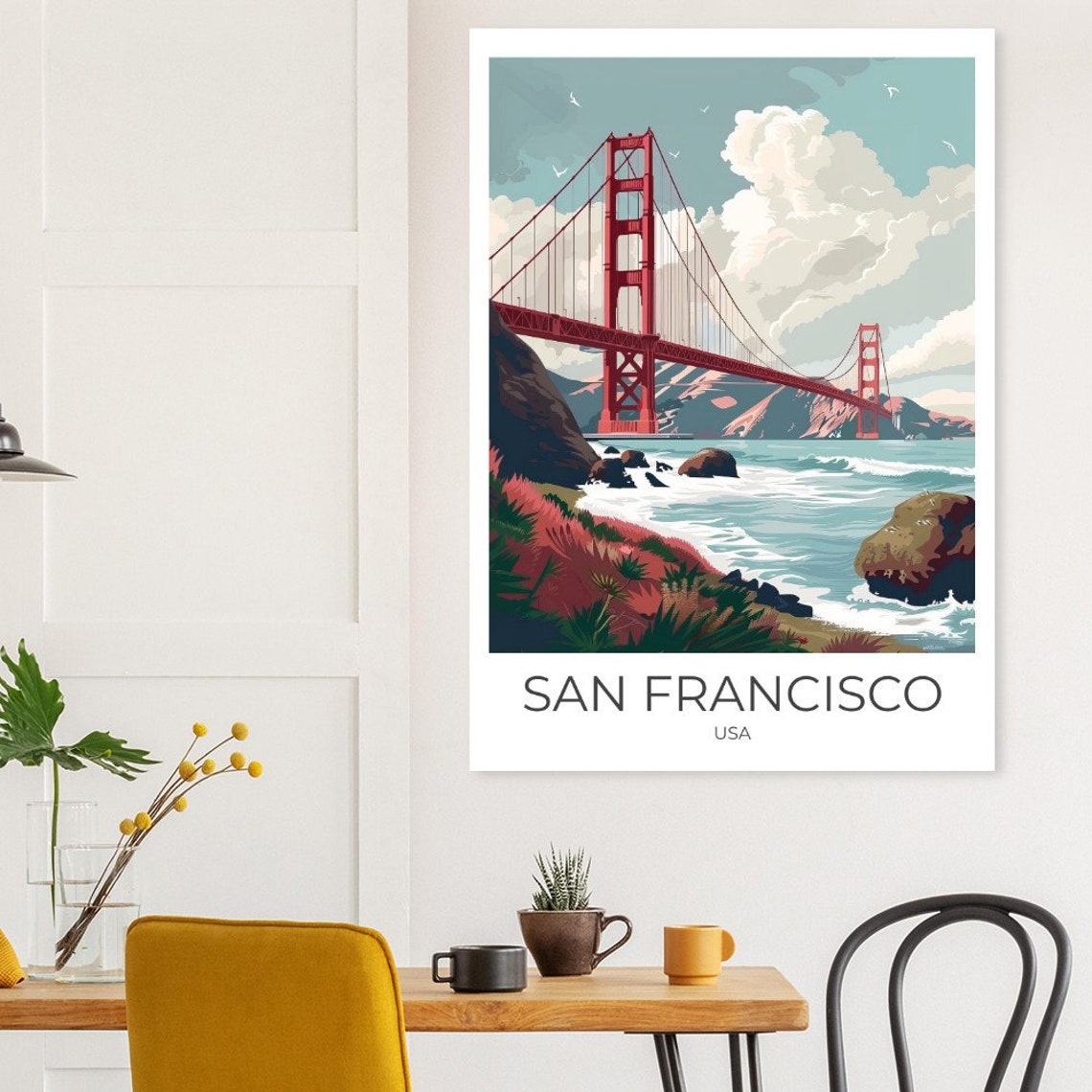 San Francisco Golden Gate Bridge Vintage Style Coastline Poster - Image 4