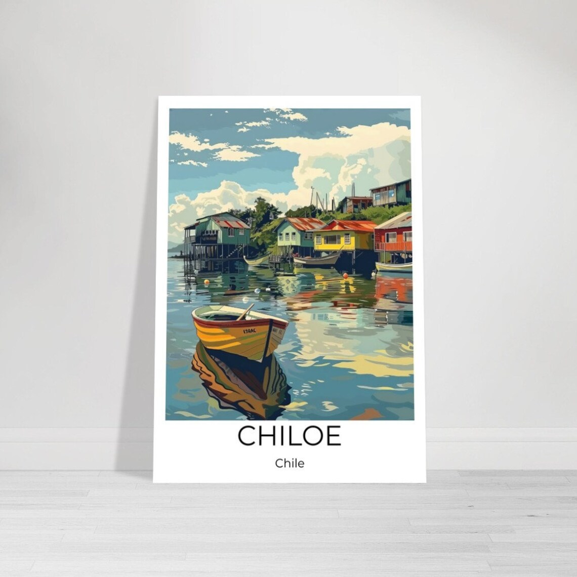 Chiloe Chile Colorful Palafitos Stilt Houses Harbor Travel Poster
