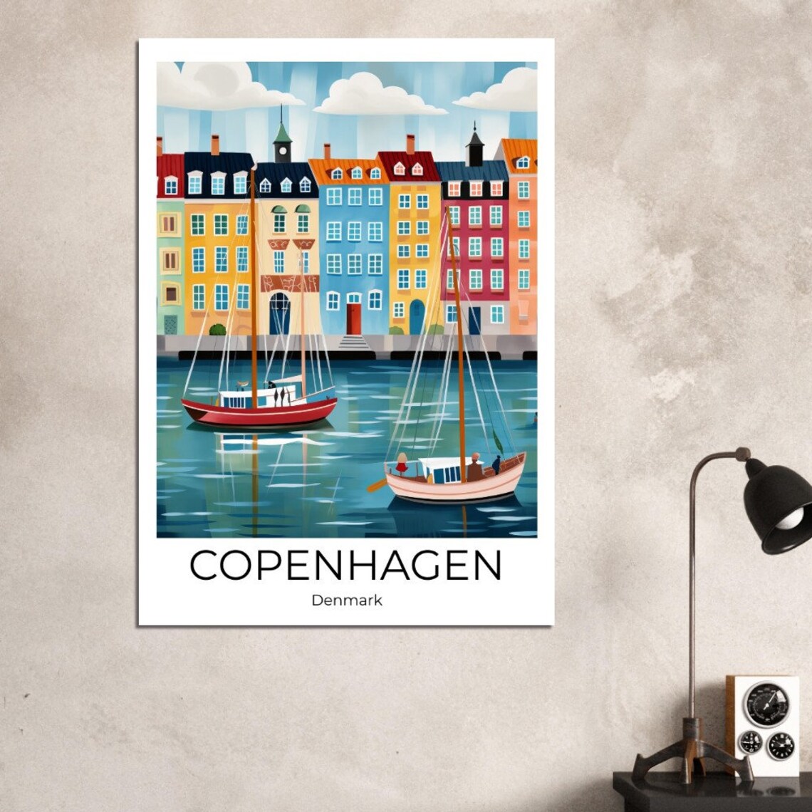 Copenhagen Denmark Colorful Nyhavn Harbor Sailboats Travel Poster - Image 4