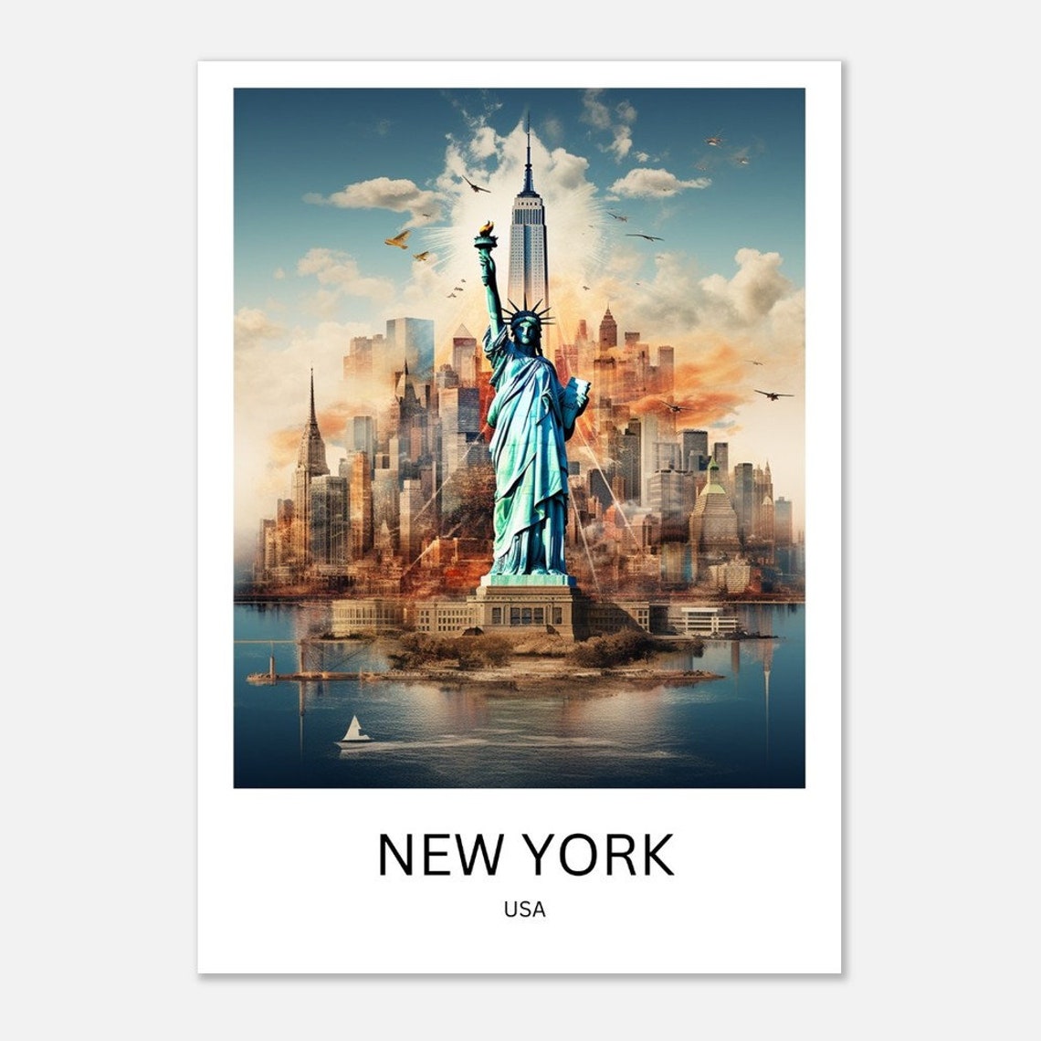 New York Cityprint Manhattan Travel Poster New York Travel Poster New York Travel Souvenir New York Wallart Manhattan City View Top Poster