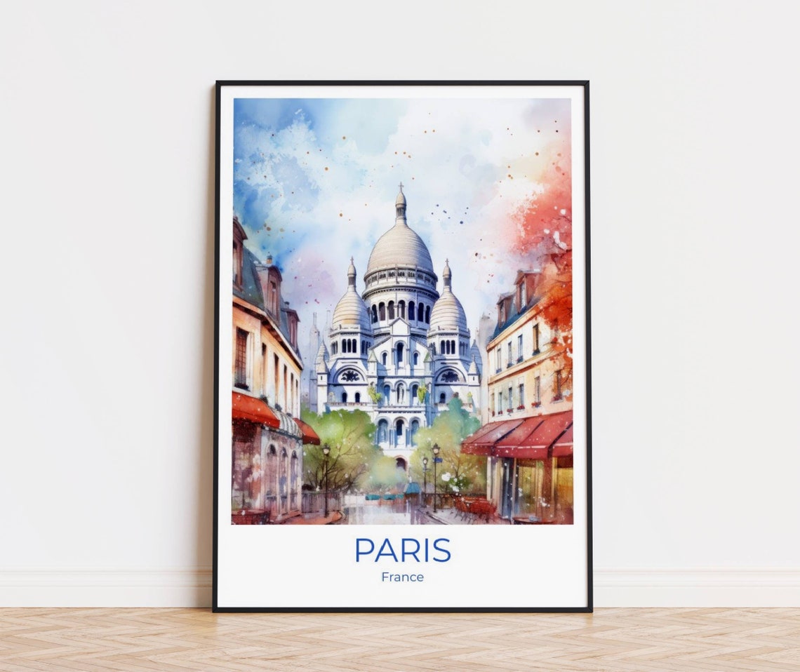 Paris Sacre Coeur Travel Print Travel Poster Watercolor Paris Gift France Travel Poster Paris Travel Souvenir Paris Wall Decoration
