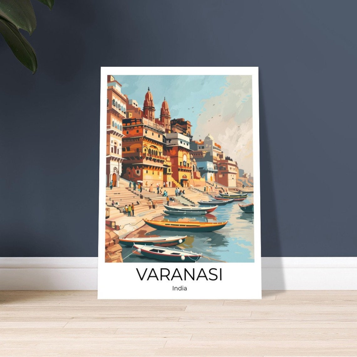 Varanasi India Ghats Ganges River Boats Sacred Riverside Scene Poster - Image 2