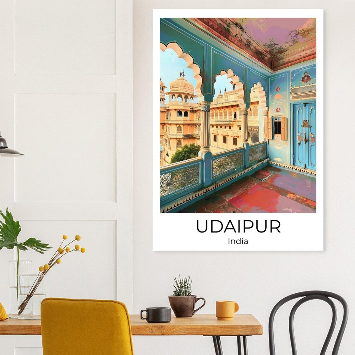 Udaipur India Blue Palace Balcony Arched Terrace Travel Poster - Image 2