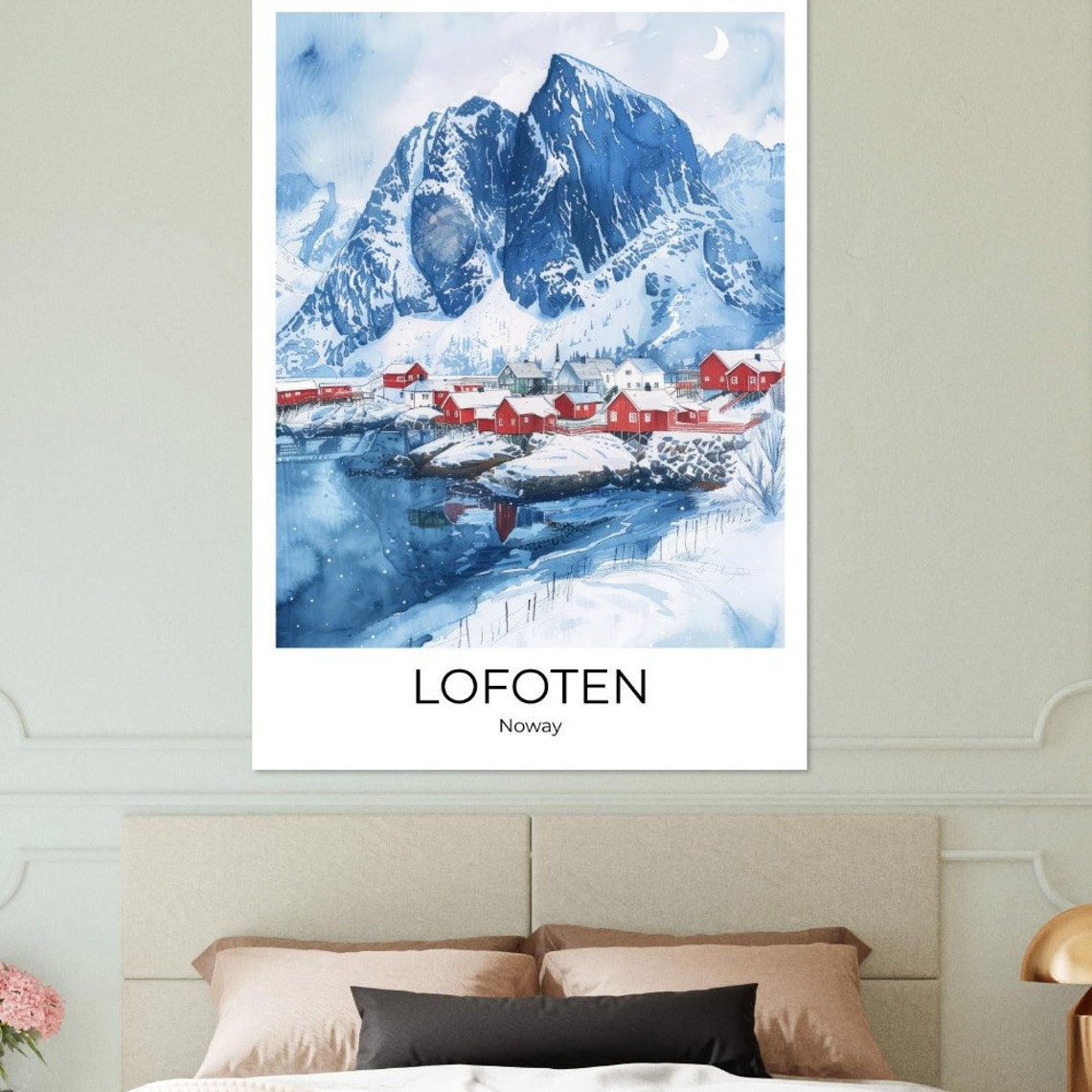 Lofoten Watercolor Travel Poster Lofoten Travel Print Lofoten Poster Wall Art Norway Lofoten Print - Image 2
