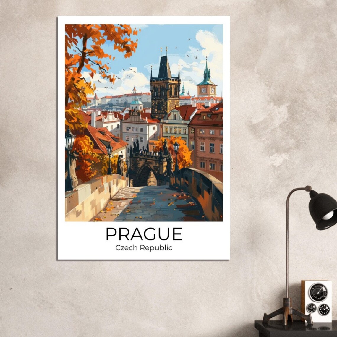 Prague Charles Bridge in Autumn Foliage Czech Republic Travel Poster - Image 3