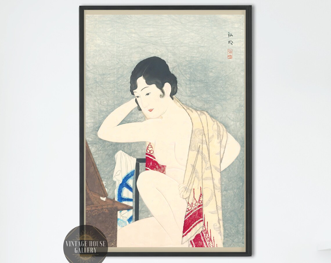 Woman at Her Toilette After Bathing Japanese Woodblock Poster