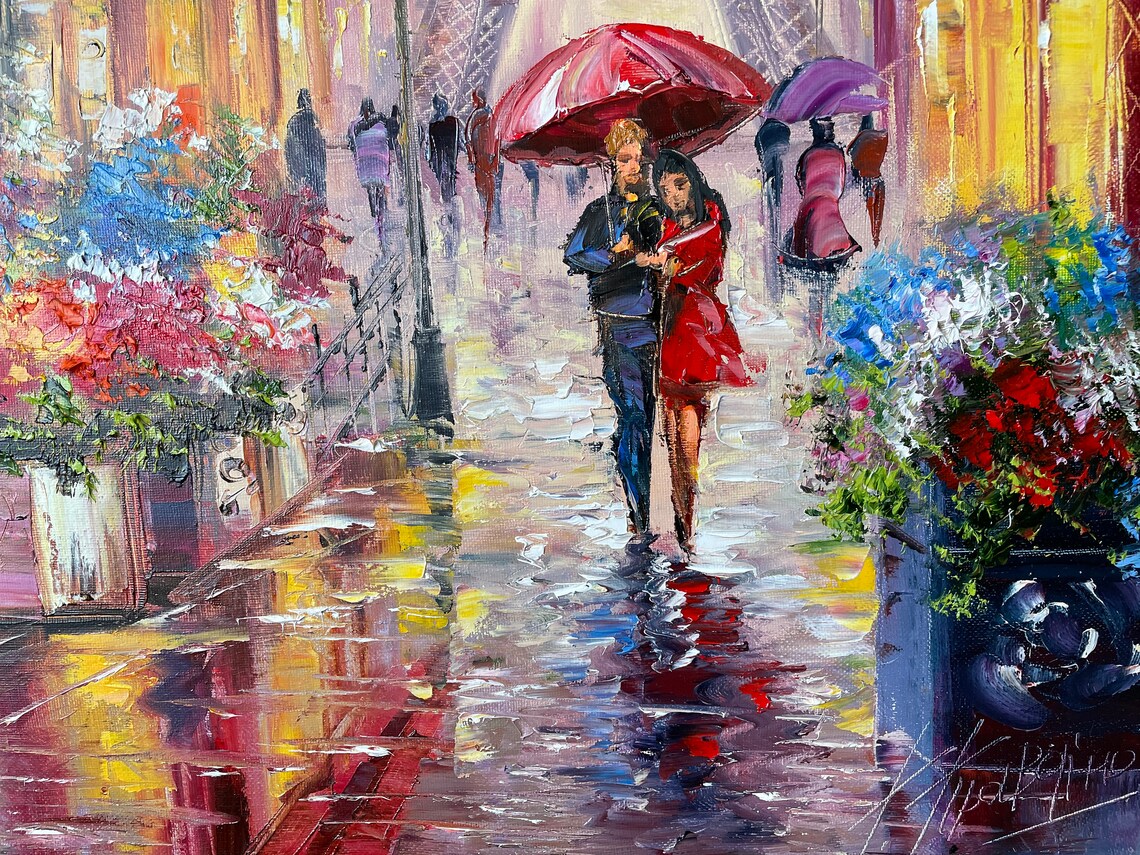Couple in Paris, Eiffel Tower and Flower Market Art Print - Image 2