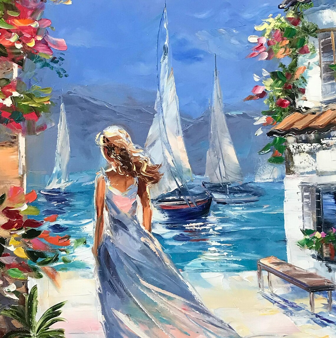 Girl At Beach, Santorini Greece Travel Poster - Image 2