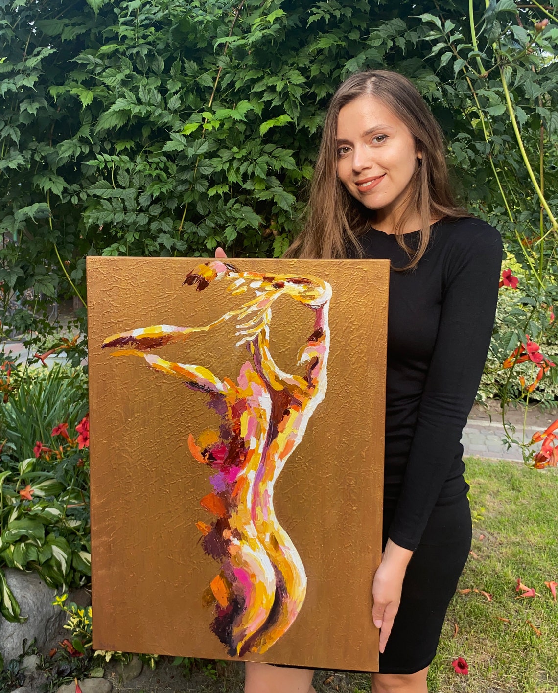 Custom Sexy Nude Woman Painting Artwork Female Nude Painting Gold Framed Female Body Figurative Art Naked Woman Back Painting From Behind - Image 3