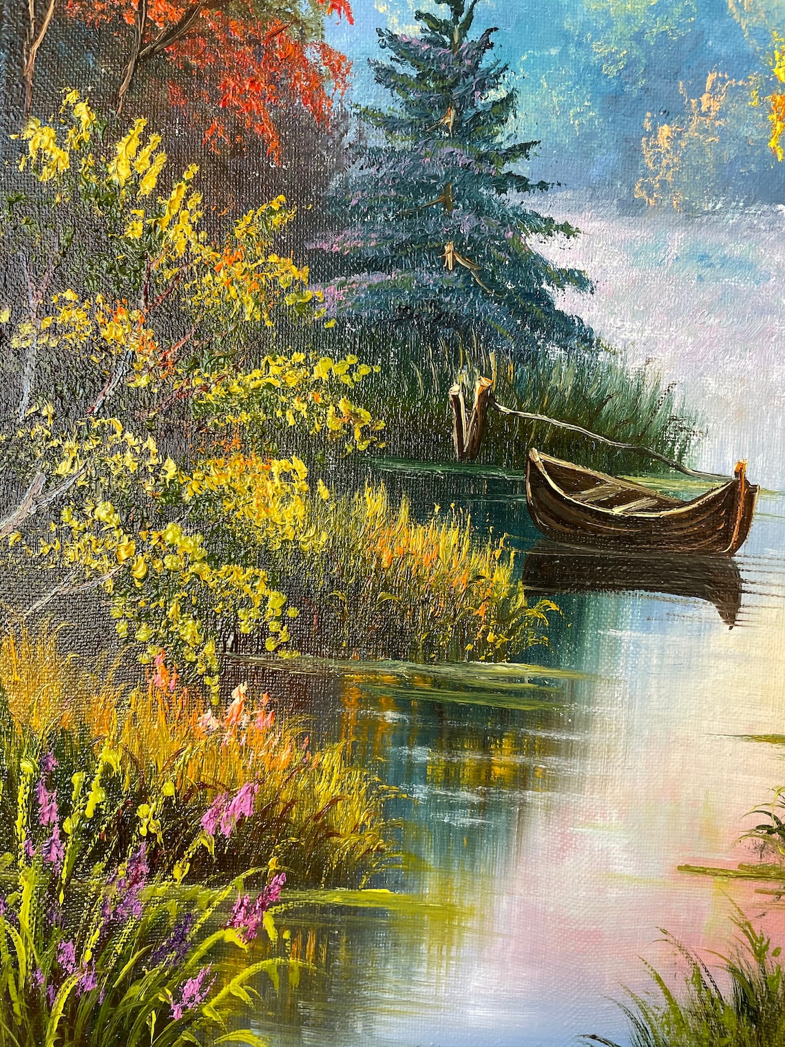 Birch Trees Landscape Oil Painting, Fall Countryside - Image 3
