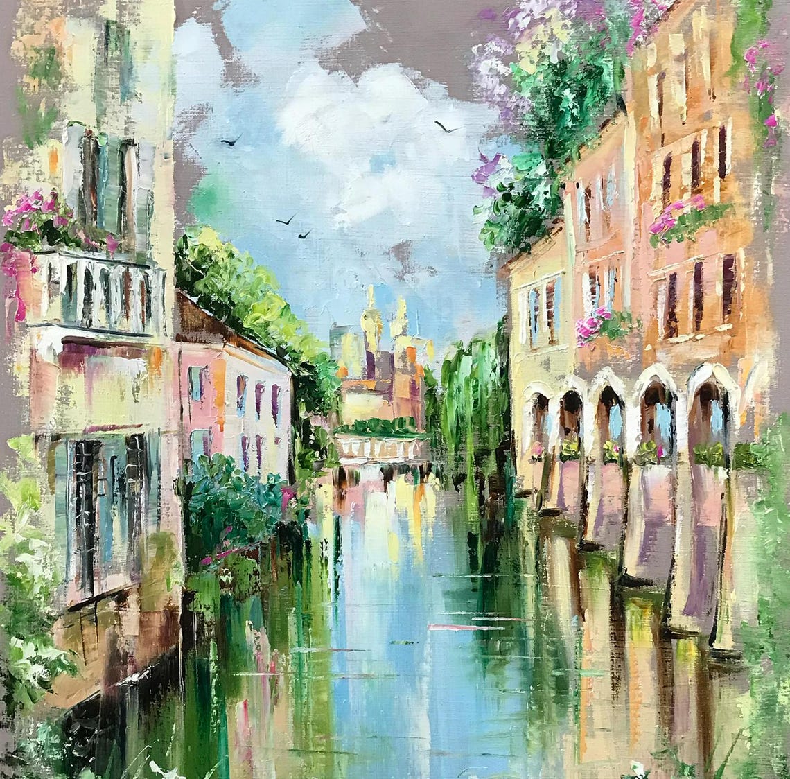 Venice Italy Painting Original Venice Canal Art Italian Abstract Art Venice Cityscape Oil Painting Venice Artwork Venice Canal Art - Image 3
