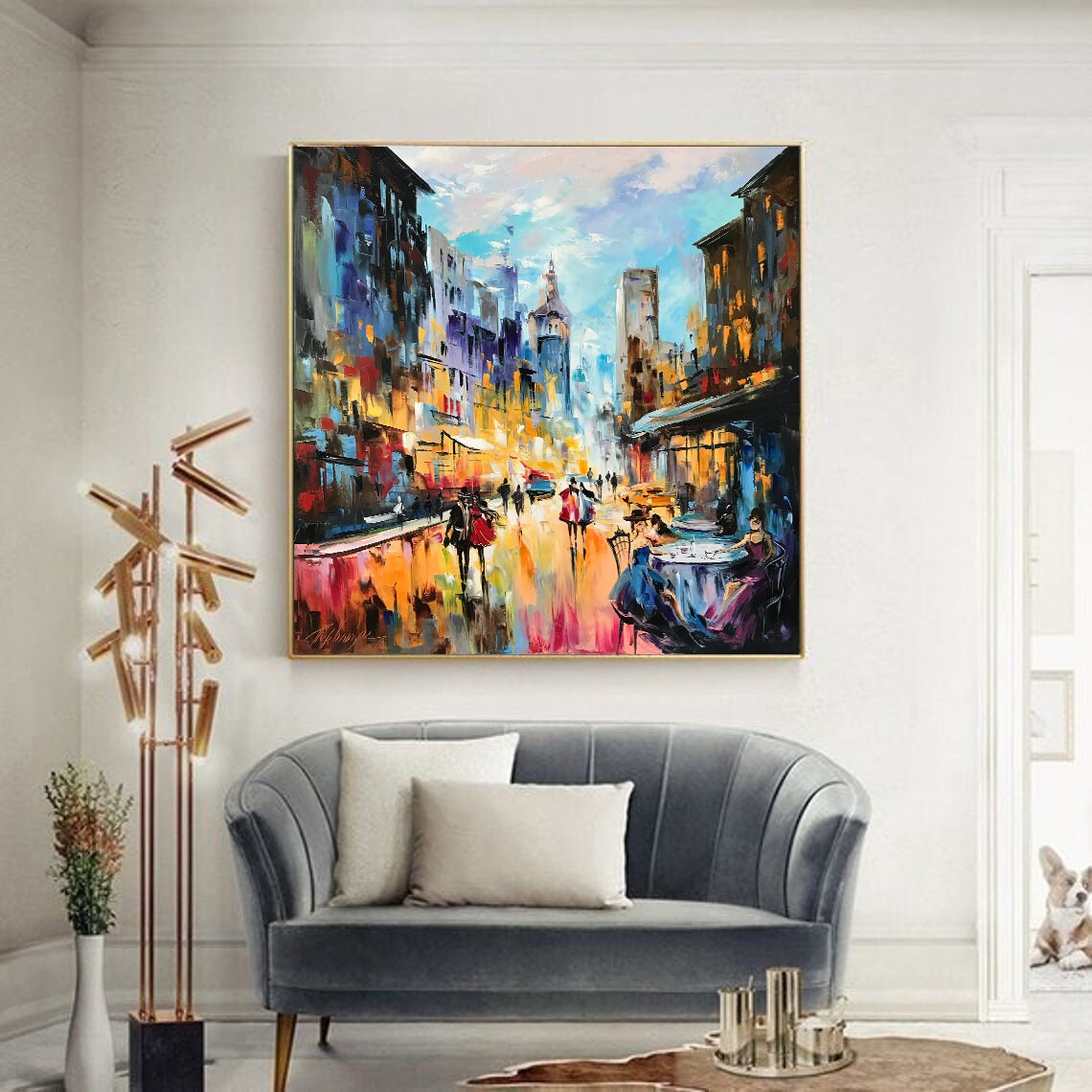 Colorful European City Street Oil Painting Rainy Cafe Scene Art Poster - Image 3
