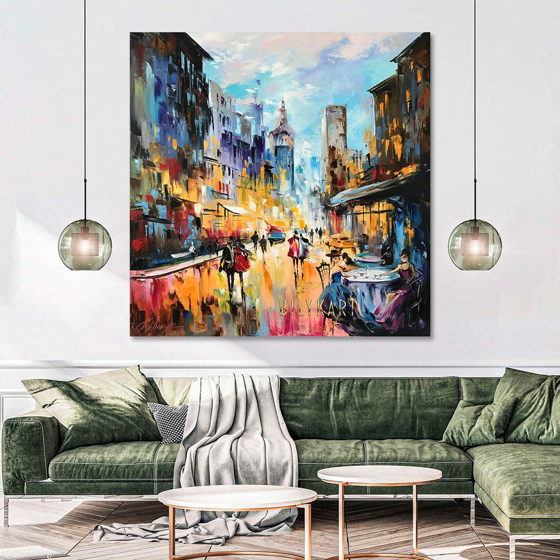 Paris Cafe Abstract City Art Print, Oil Painting - Image 3