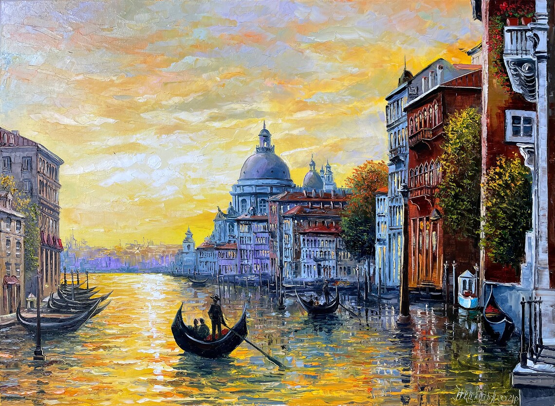 Venice Grand Canal Sunset Oil Painting, Italy Art Print