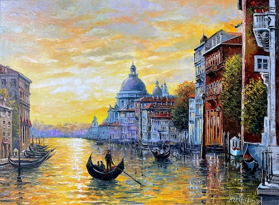 Venice Grand Canal Sunset Oil Painting, Italy Art Print