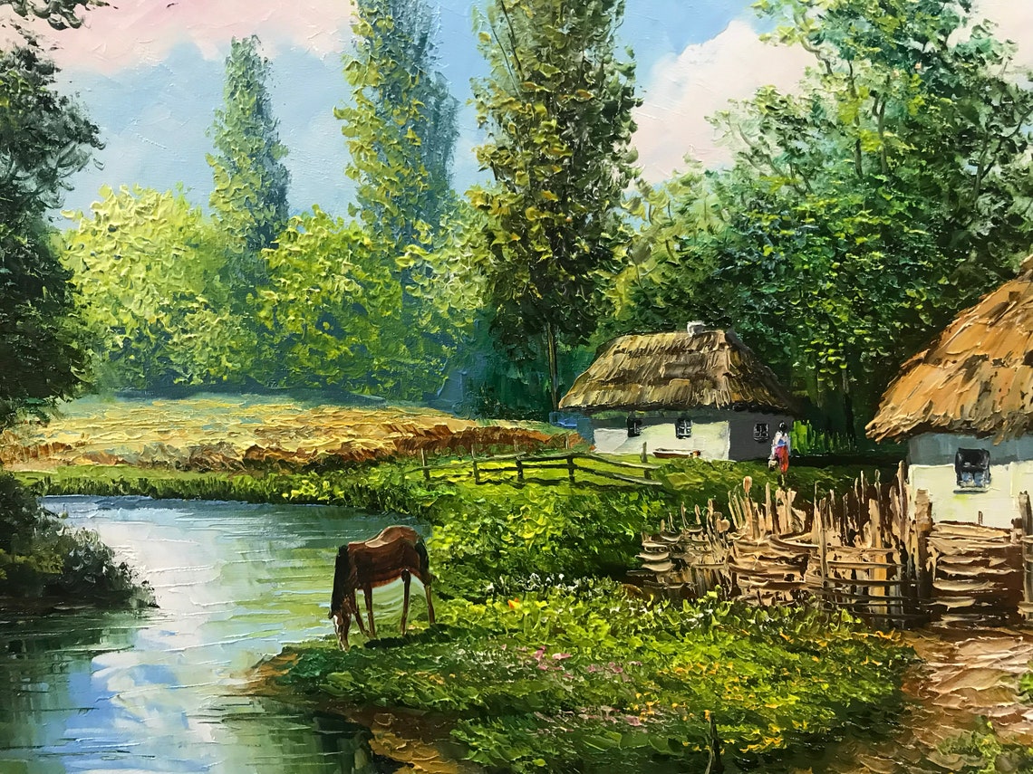 Ukrainian Village Painting Original Ukrainian Landscape Painting On Ukraine Wall Decor Ukraine Artist Paintings Ukrainian Folk Art - Image 3