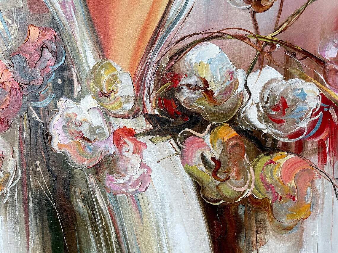 Elegant Woman Looking at Flowers, Sensual Art Print - Image 2