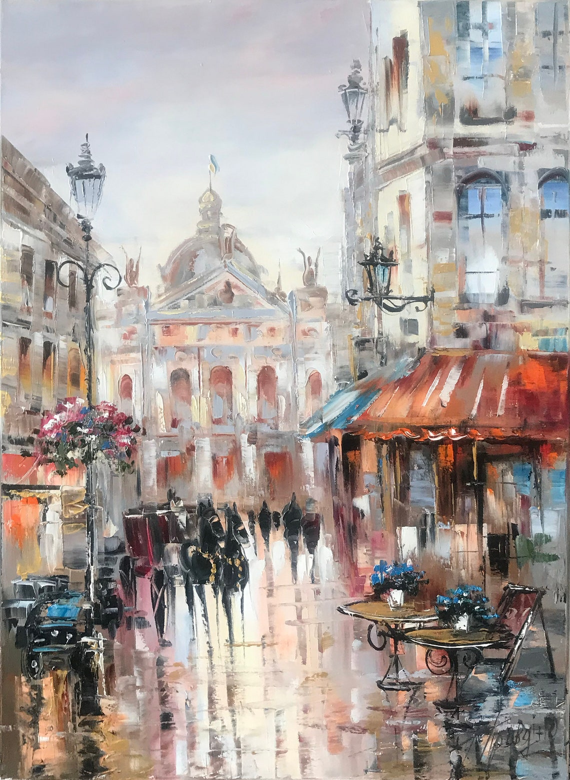 Europe Painting Original Old City Art City Scape Painting Europe Wall Art Budapest Painting On European Street Scene Painting - Image 3