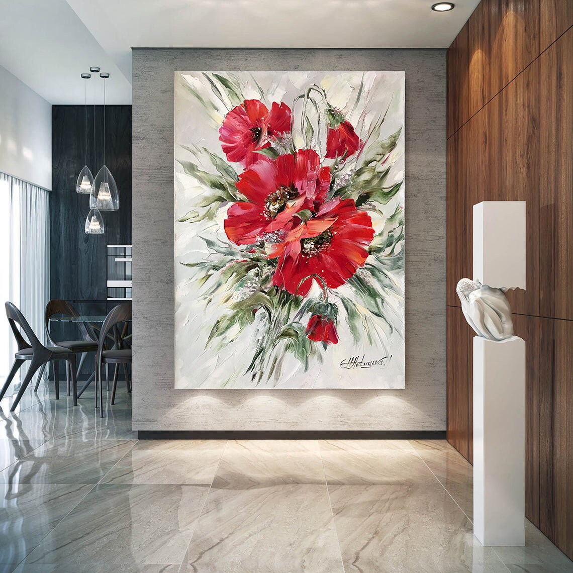 Red Poppy Oil Painting Floral Wall Art Print for Mom - Image 2