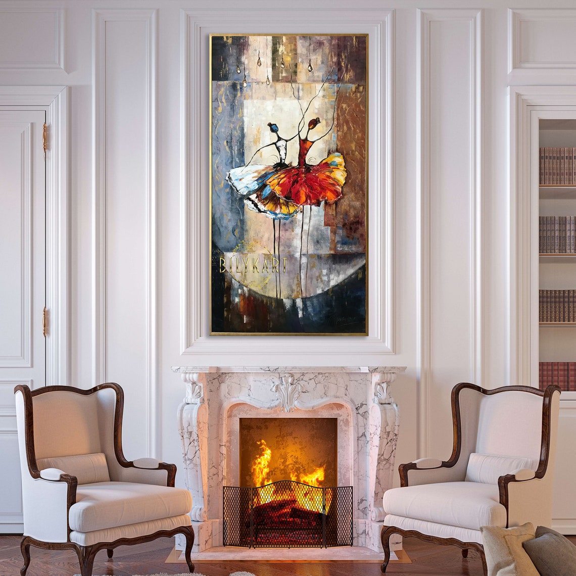 Abstract Twin Ballerinas Red and Blue Tutus Palette Knife Poster - Image 2