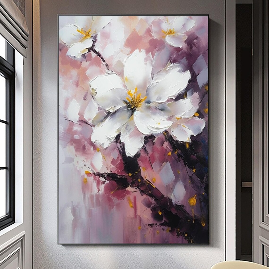 White Cherry Blossoms Pink Purple Branch Vibrant Impasto Floral Poster - Image 4