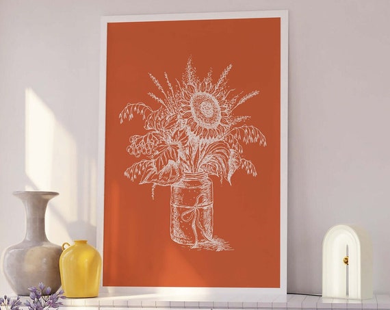 Fall Flowers Print Art Cute Fall Bouquet Wall Print Cozy Autumn Art Print Autumn Art Decor