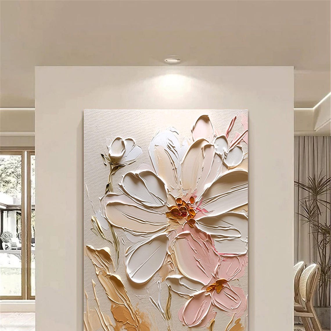 Large White Bloom Small Pink Flower 3D Textured Floral Painting Poster - Image 5