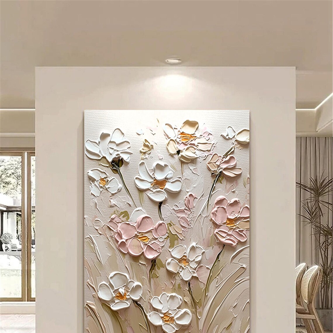 White Pink Blossom Dark Stems 3D Textured Floral Painting Poster - Image 5