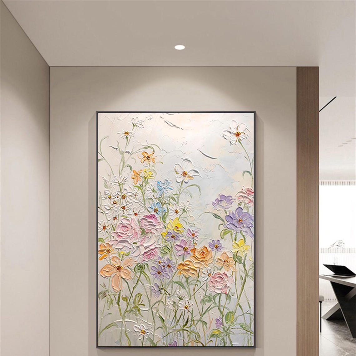 Delicate Pastel Wildflowers White Airy Vertical Botanical Wall Art