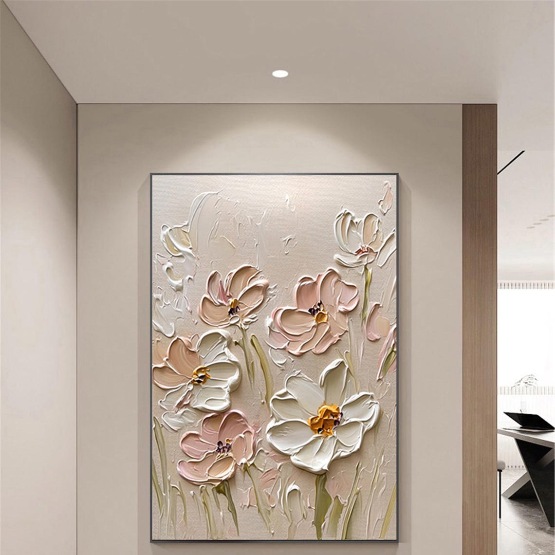 3dtextured Acrylic Painting On Abstract Painting Pink Flower Wall Art Living Room Painting Framed Wall Painting Singerpainting Gifts
