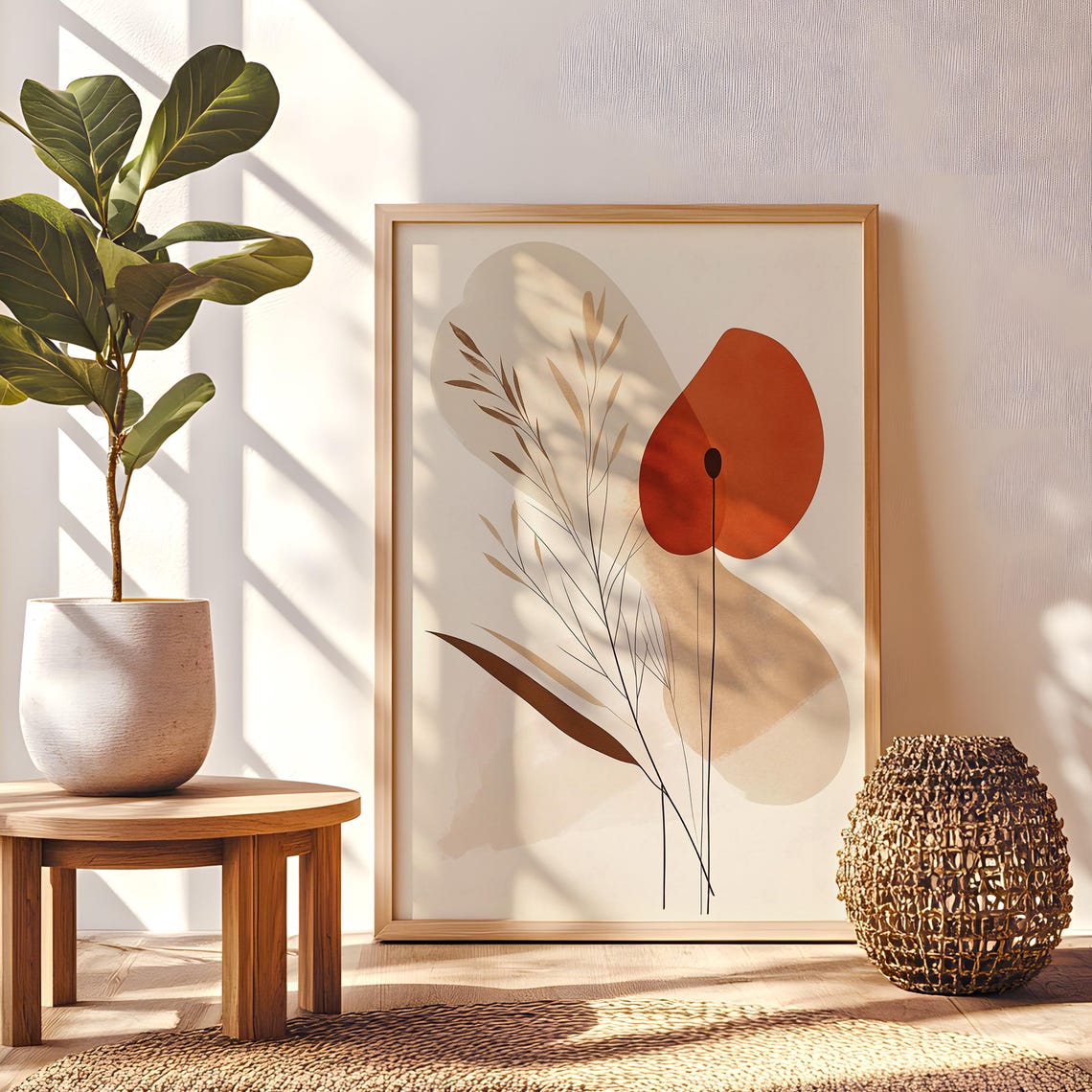 Modern Botanical Red Poppy Bloom Earthy Minimalist Art Print