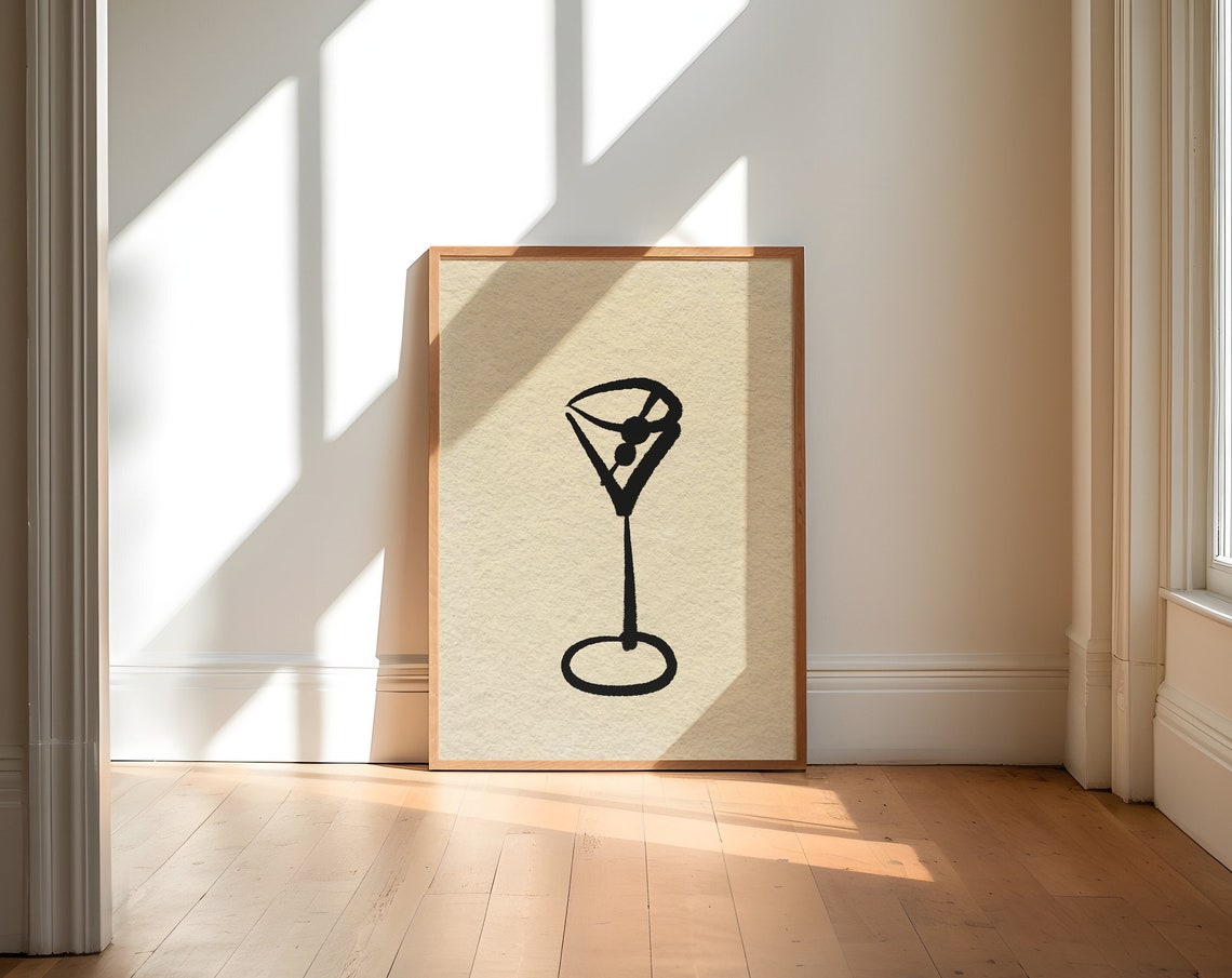 Hand Drawn Martini Glass Minimalist Cocktail Bar Cart Wall Art - Image 5