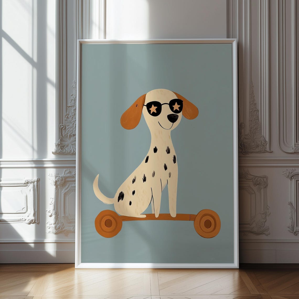 Dalmatian Dog on Skateboard, Modern Minimalist Art Print